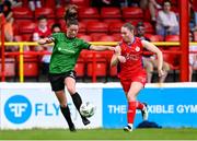 27 May 2023; Lauryn O’Callaghan of Peamount United in action against Leah Doyle of Shelbourne during the SSE Airtricity Women's Premier Division match between Shelbourne and Peamount United at Tolka Park in Dublin. Photo by Tyler Miller/Sportsfile