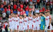 27 May 2023; Cork players during Amhrán na bhFiann before the GAA Football All-Ireland Senior Championship Round 1 match between Louth and Cork at Páirc Tailteann in Navan, Meath. Photo by Seb Daly/Sportsfile