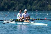 27 May 2023; Philip Doyle, right, and Daire Lynch of Ireland compete in the Men's Double Sculls Semi-Final during day 3 of the European Rowing Championships 2023 at Bled in Slovenia. Photo by Vid Ponikvar/Sportsfile