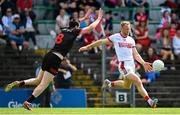 27 May 2023; Killian O'Hanlon of Cork in action against Tommy Durnin of Louth during the GAA Football All-Ireland Senior Championship Round 1 match between Louth and Cork at Páirc Tailteann in Navan, Meath. Photo by Seb Daly/Sportsfile