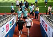 27 May 2023; Players from both teams leave the pitch before the Joe McDonagh Cup Final match between Carlow and Offaly at Croke Park in Dublin. Photo by Stephen Marken/Sportsfile