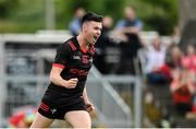 27 May 2023; Liam Jackson of Louth celebrates after scoring his side's first goal during the GAA Football All-Ireland Senior Championship Round 1 match between Louth and Cork at Páirc Tailteann in Navan, Meath. Photo by Seb Daly/Sportsfile