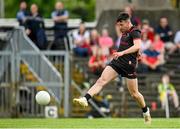 27 May 2023; Liam Jackson of Louth scores his side's first goal during the GAA Football All-Ireland Senior Championship Round 1 match between Louth and Cork at Páirc Tailteann in Navan, Meath. Photo by Seb Daly/Sportsfile