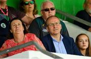 27 May 2023; An Taoiseach Micheál Martin TD and his wife Mary O'Shea during the GAA Football All-Ireland Senior Championship Round 1 match between Louth and Cork at Páirc Tailteann in Navan, Meath. Photo by Seb Daly/Sportsfile