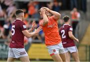 27 May 2023; Rian O'Neill of Armagh reacts to a missed goal opportunity during the GAA Football All-Ireland Senior Championship Round 1 match between Armagh and Westmeath at the BOX-IT Athletic Grounds in Armagh. Photo by Oliver McVeigh/Sportsfile
