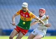 27 May 2023; Jack Kavanagh of Carlow in action against Charlie Mitchell of Offaly during the Joe McDonagh Cup Final match between Carlow and Offaly at Croke Park in Dublin. Photo by Tyler Miller/Sportsfile