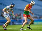 27 May 2023; Paddy Boland of Carlow in action against Adrian Cleary of Offaly during the Joe McDonagh Cup Final match between Carlow and Offaly at Croke Park in Dublin. Photo by Stephen Marken/Sportsfile