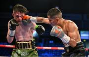 27 May 2023; Connor Quinn in action against Juan Hinostroza during their super-flyweight bout at the SSE Arena in Belfast. Photo by Ramsey Cardy/Sportsfile