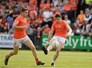 27 May 2023; Rory Grugan of Armagh shoots to score his sides first point during the GAA Football All-Ireland Senior Championship Round 1 match between Armagh and Westmeath at the BOX-IT Athletic Grounds in Armagh. Photo by Oliver McVeigh/Sportsfile