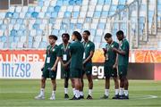 27 May 2023; Republic of Ireland players walk the pitch before the UEFA European U17 Championship Quarter-Final match between Spain and Republic of Ireland at Hidegkuti Hándor Stadium in Budapest, Hungary. Photo by Laszlo Szirtesi/Sportsfile