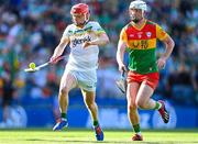 27 May 2023; Charlie Mitchell of Offaly in action against Kevin McDonald of Carlow during the Joe McDonagh Cup Final match between Carlow and Offaly at Croke Park in Dublin. Photo by Stephen Marken/Sportsfile