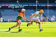 27 May 2023; Ciaran Burke of Offaly in action against Conor Lawlor of Carlow during the Joe McDonagh Cup Final match between Carlow and Offaly at Croke Park in Dublin. Photo by Tyler Miller/Sportsfile