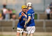 27 May 2023; Tipperary players Cormac Fitzpatrick, left, and Ciaran O Shea celebrate at the final whistle during the GAA Celtic Challenge Cup Finals match between Galway and Tipperary at St Brendan’s Park in Birr, Offaly. Photo by Michael P Ryan/Sportsfile