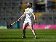 27 May 2023; Paddy Clancy of Offaly reacts after hitting a second half wide during the Joe McDonagh Cup Final match between Carlow and Offaly at Croke Park in Dublin. Photo by Stephen Marken/Sportsfile