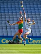 27 May 2023; Eoghan Cahill of Offaly and James Doyle of Carlow contest a high ball during the Joe McDonagh Cup Final match between Carlow and Offaly at Croke Park in Dublin. Photo by Tyler Miller/Sportsfile