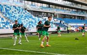 27 May 2023; Republic of Ireland players warm up before the UEFA European U17 Championship Quarter-Final match between Spain and Republic of Ireland at Hidegkuti Hándor Stadium in Budapest, Hungary. Photo by Laszlo Szirtesi/Sportsfile