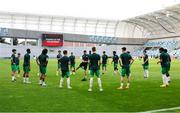 27 May 2023; Republic of Ireland players warm up before the UEFA European U17 Championship Quarter-Final match between Spain and Republic of Ireland at Hidegkuti Hándor Stadium in Budapest, Hungary. Photo by Laszlo Szirtesi/Sportsfile