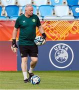 27 May 2023; Republic of Ireland goalkeeping coach Josh Moran before the UEFA European U17 Championship Quarter-Final match between Spain and Republic of Ireland at Hidegkuti Hándor Stadium in Budapest, Hungary. Photo by Laszlo Szirtesi/Sportsfile