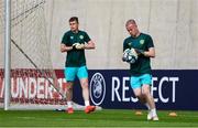 27 May 2023; Republic of Ireland goalkeepers Joseph Collins and Jason Healy before the UEFA European U17 Championship Quarter-Final match between Spain and Republic of Ireland at Hidegkuti Hándor Stadium in Budapest, Hungary. Photo by Laszlo Szirtesi/Sportsfile