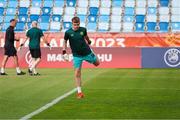 27 May 2023; Republic of Ireland goalkeeper Joseph Collins before the UEFA European U17 Championship Quarter-Final match between Spain and Republic of Ireland at Hidegkuti Hándor Stadium in Budapest, Hungary. Photo by Laszlo Szirtesi/Sportsfile