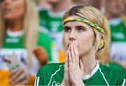 27 May 2023; An Offaly supporter nervously watches on during the Joe McDonagh Cup Final match between Carlow and Offaly at Croke Park in Dublin. Photo by Tyler Miller/Sportsfile