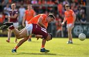 27 May 2023; Stefan Campbell of Armagh in action against Ronan O'Toole of Westmeath during the GAA Football All-Ireland Senior Championship Round 1 match between Armagh and Westmeath at the BOX-IT Athletic Grounds in Armagh. Photo by Oliver McVeigh/Sportsfile