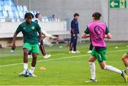 27 May 2023; Republic of Ireland players warm up before the UEFA European U17 Championship Quarter-Final match between Spain and Republic of Ireland at Hidegkuti Hándor Stadium in Budapest, Hungary. Photo by Laszlo Szirtesi/Sportsfile