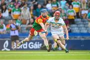 27 May 2023; Charlie Mitchell of Offaly in action against Diarmuid Byrne of Carlow during the Joe McDonagh Cup Final match between Carlow and Offaly at Croke Park in Dublin. Photo by Tyler Miller/Sportsfile