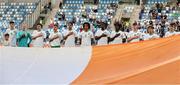 27 May 2023; The Republic of Ireland stand for the natonal anthem before the UEFA European U17 Championship Quarter-Final match between Spain and Republic of Ireland at Hidegkuti Hándor Stadium in Budapest, Hungary. Photo by Laszlo Szirtesi/Sportsfile