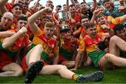 27 May 2023; Carlow players celebrate after their victory in the Joe McDonagh Cup Final match between Carlow and Offaly at Croke Park in Dublin. Photo by Stephen Marken/Sportsfile