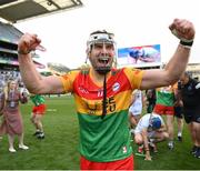27 May 2023; Chris Nolan of Carlow celebrates after his side's victory in the Joe McDonagh Cup Final match between Carlow and Offaly at Croke Park in Dublin. Photo by Stephen Marken/Sportsfile