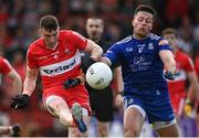 27 May 2023; Gareth McKinless of Derry in action against Dessie Ward of Monaghan during the GAA Football All-Ireland Senior Championship Round 1 match between Derry and Monaghan at Celtic Park in Derry. Photo by Harry Murphy/Sportsfile