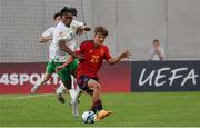 27 May 2023; /in action against YYYY during the UEFA European U17 Championship Quarter-Final match between Spain and Republic of Ireland at Hidegkuti Hándor Stadium in Budapest, Hungary. Photo by Laszlo Szirtesi/Sportsfile