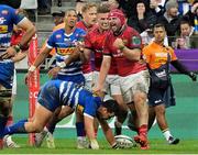 27 May 2023; John Hodnett of Munster reacts after scoring a try during the United Rugby Championship Final match between DHL Stormers and Munster at DHL Stadium in Cape Town, South Africa. Photo by Nic Bothma/Sportsfile