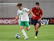 27 May 2023; Najemedine Razi of Republic of Ireland in action against Izan Merino Rodíguez of Spain during the UEFA European U17 Championship Quarter-Final match between Spain and Republic of Ireland at Hidegkuti Hándor Stadium in Budapest, Hungary. Photo by Laszlo Szirtesi/Sportsfile