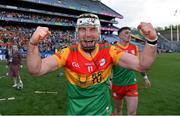 27 May 2023; Chris Nolan of Carlow celebrates after his side's victory in the Joe McDonagh Cup Final match between Carlow and Offaly at Croke Park in Dublin. Photo by Tyler Miller/Sportsfile