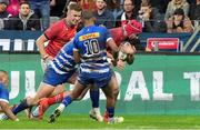 27 May 2023; John Hodnett of Munster on the way to scoring his second and winning try during the United Rugby Championship Final match between DHL Stormers and Munster at DHL Stadium in Cape Town, South Africa. Photo by Nic Bothma/Sportsfile