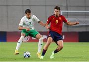 27 May 2023; Marc Guiu Paz of Spain in action against Daniel Babb of Republic of Ireland during the UEFA European U17 Championship Quarter-Final match between Spain and Republic of Ireland at Hidegkuti Hándor Stadium in Budapest, Hungary. Photo by Laszlo Szirtesi/Sportsfile