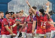 27 May 2023; Munster players Shane Daly, Jean Kleyn and Mike Haley celebrate after winning the United Rugby Championship Final match between DHL Stormers and Munster at DHL Stadium in Cape Town, South Africa. Photo by Nic Bothma/Sportsfile