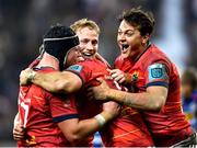 27 May 2023; Munster players, from left, Josh Wycherley, Mike Haley, Shane Daly and Antoine Frisch celebrate at the final whistle of the United Rugby Championship Final match between DHL Stormers and Munster at DHL Stadium in Cape Town, South Africa. Photo by Ashley Vlotman/Sportsfile