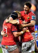 27 May 2023; Munster players, from left, Josh Wycherley, Mike Haley, Shane Daly and Antoine Frisch celebrate at the final whistle of the United Rugby Championship Final match between DHL Stormers and Munster at DHL Stadium in Cape Town, South Africa. Photo by Ashley Vlotman/Sportsfile