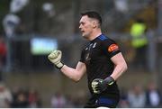 27 May 2023; Monaghan goalkeeper Rory Beggan celebrates kicking a point during the GAA Football All-Ireland Senior Championship Round 1 match between Derry and Monaghan at Celtic Park in Derry. Photo by Harry Murphy/Sportsfile