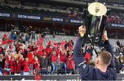 27 May 2023; Munster fans celebrate as their team show off the trophy after the United Rugby Championship Final match between DHL Stormers and Munster at DHL Stadium in Cape Town, South Africa. Photo by Nic Bothma/Sportsfile