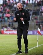 27 May 2023; Derry manager Ciaran Meenagh celebrates a late point during the GAA Football All-Ireland Senior Championship Round 1 match between Derry and Monaghan at Celtic Park in Derry. Photo by Harry Murphy/Sportsfile