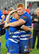 27 May 2023; Dejected DHL Stormers players, Herschel Jantjies, left, and Steven Kitshoff after the United Rugby Championship Final match between DHL Stormers and Munster at DHL Stadium in Cape Town, South Africa. Photo by Ashley Vlotman/Sportsfile