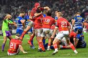 27 May 2023; Munstr players, from left, John Hodnett, Josh Wycherley and Keith Earls celebrate at the final whistle of the United Rugby Championship Final match between DHL Stormers and Munster at DHL Stadium in Cape Town, South Africa. Photo by Ashley Vlotman/Sportsfile