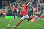 27 May 2023; Jack Crowley of Munster kicks a conversion during the United Rugby Championship Final match between DHL Stormers and Munster at DHL Stadium in Cape Town, South Africa. Photo by Grant Pitcher/Sportsfile