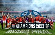 27 May 2023; Munster players celebrate with the trophy after the United Rugby Championship Final match between DHL Stormers and Munster at DHL Stadium in Cape Town, South Africa. Photo by Ashley Vlotman/Sportsfile