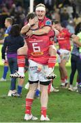 27 May 2023; Craig Casey, right, and captain Peter O'Mahony of Munster celebrate after the United Rugby Championship Final match between DHL Stormers and Munster at DHL Stadium in Cape Town, South Africa. Photo by Nic Bothma/Sportsfile
