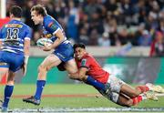 27 May 2023; Dan du Plessis of DHL Stormers is tackled by Malakai Fekitoa of Munster during the United Rugby Championship Final match between DHL Stormers and Munster at DHL Stadium in Cape Town, South Africa. Photo by Nic Bothma/Sportsfile